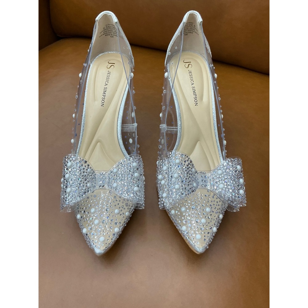 Jessica Simpson Avyria3 Pump Womens 8.5 Silver Pearl Rhinestone Bow - Picture 3 of 8